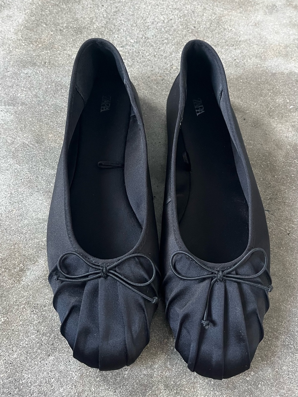 NWOT Zara Black Satin Bow Ballet Flats - 38EU
